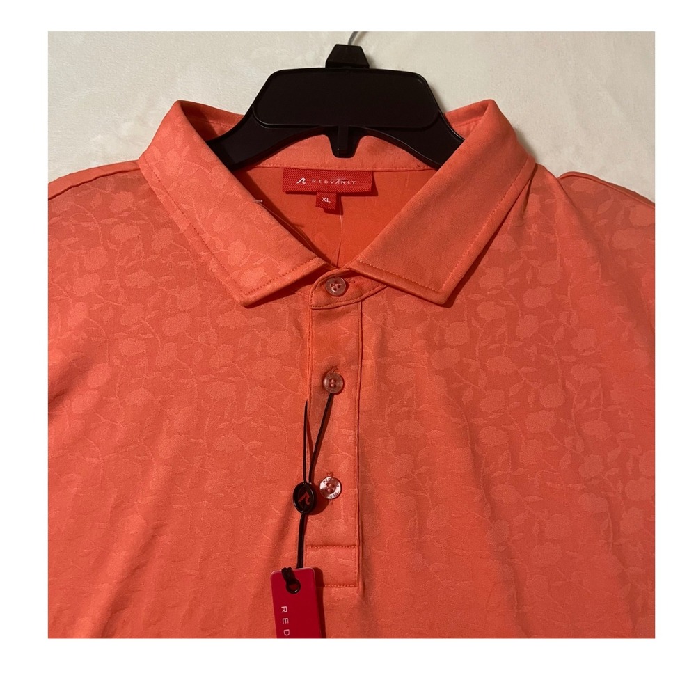 Redvanly Rodin Jacquard Polo Shirt Mens XL Coral Floral Short Sleeve Golf Casual